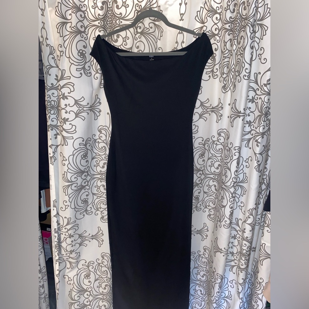 Express Black Body Contour off the shoulder maxi dress